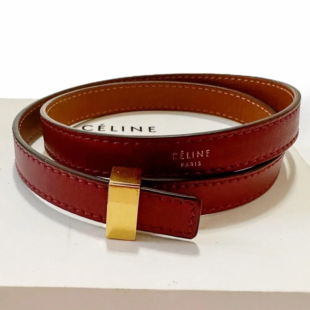 CÉLINE Triple Tour Wrap Leather Bracelet Burgundy Gold Phoebe Philo Era L NIB - Picture 3 of 14